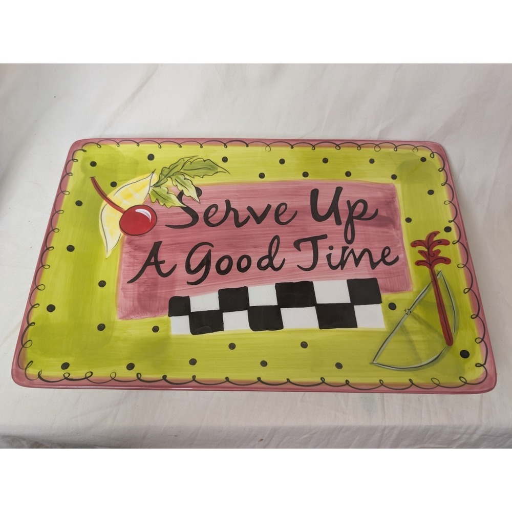 CYPRESS‎ Home Serving Platter 9x14, Serve Up A Good Time, Cherries Ceramic